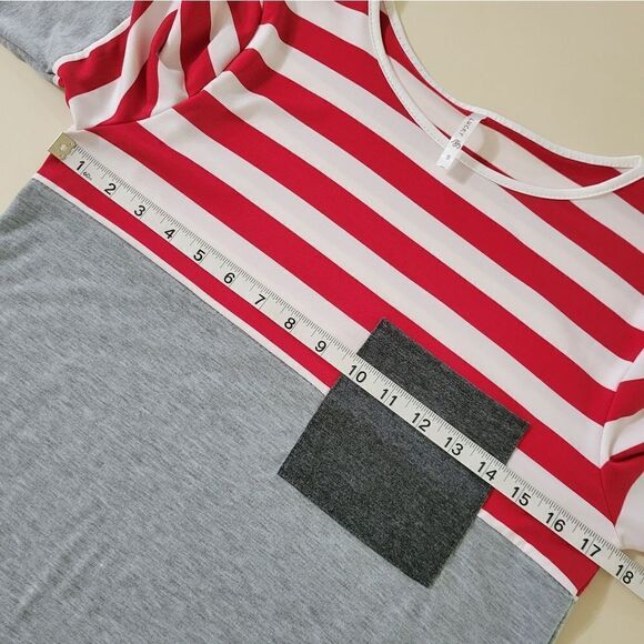 Lucky Red White Stripe Colorblock Long Sleeve Blouse Top - Picture 6 of 13